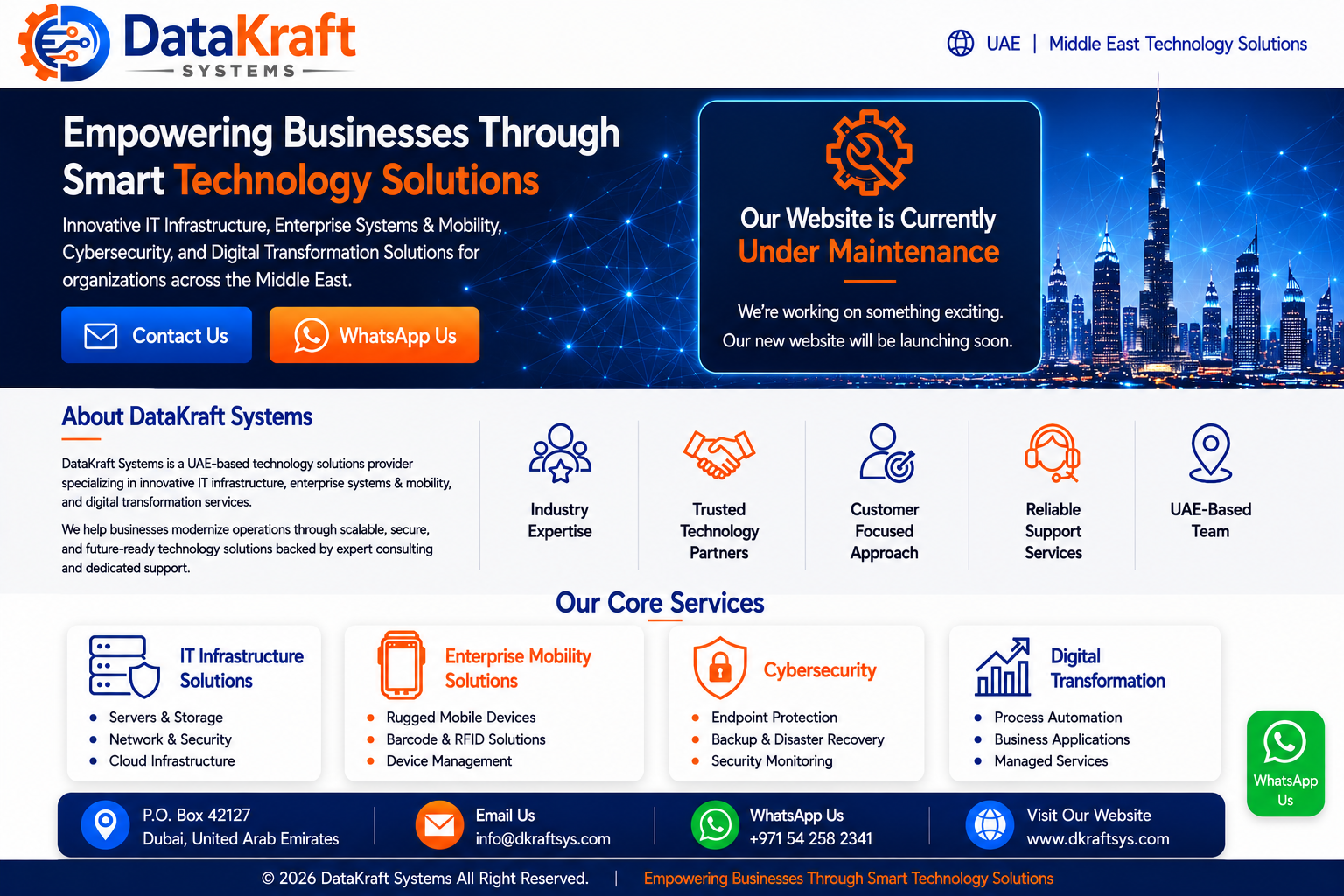 DataKraft Systems landing page - Empowering Businesses Through Smart Technology Solutions
